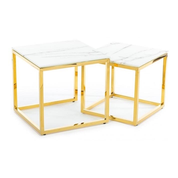 SET 2x Couchtisch LIGHT 42x45 cm golden/weiß Marmordekor