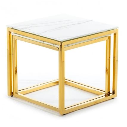 SET 2x Couchtisch LIGHT 42x45 cm golden/weiß Marmordekor