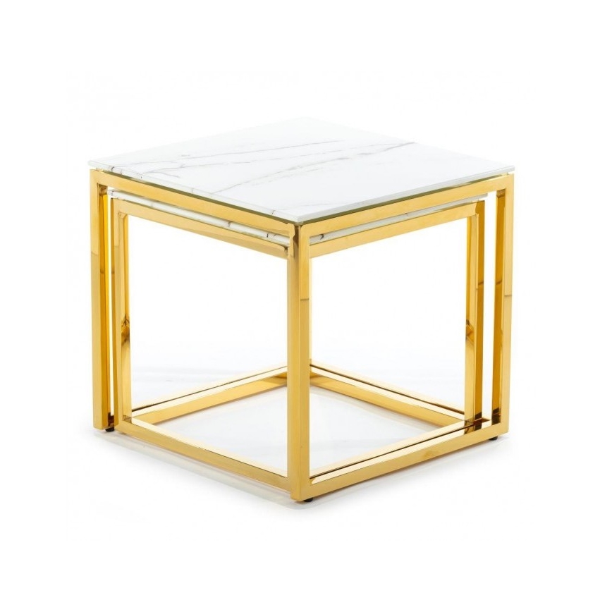 SET 2x Couchtisch LIGHT 42x45 cm golden/weiß Marmordekor