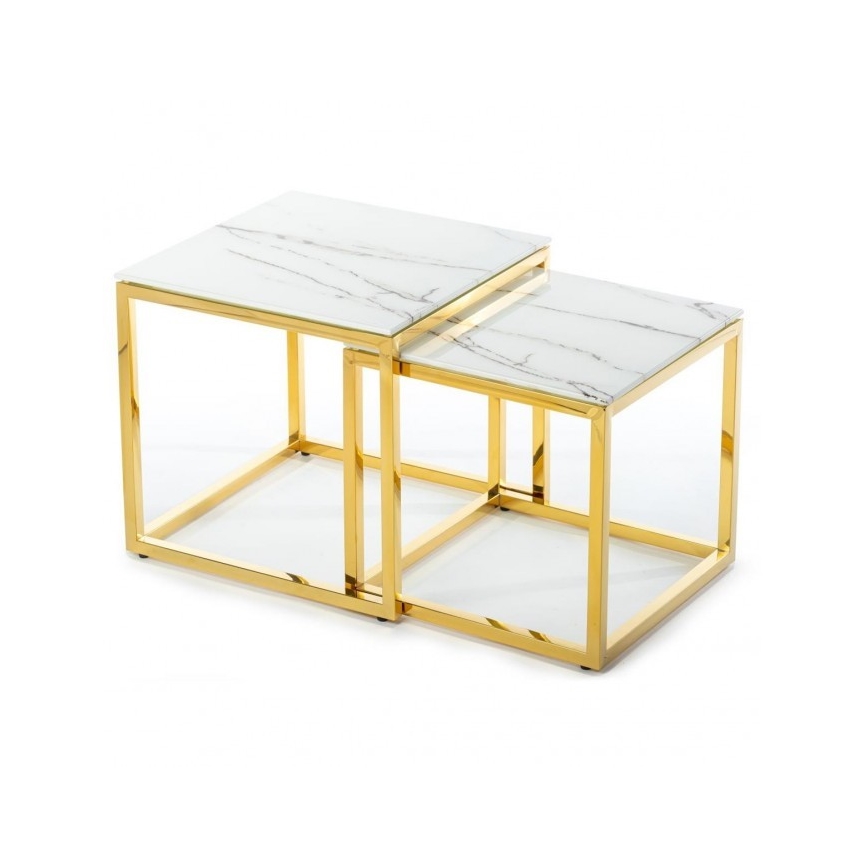 SET 2x Couchtisch LIGHT 42x45 cm golden/weiß Marmordekor