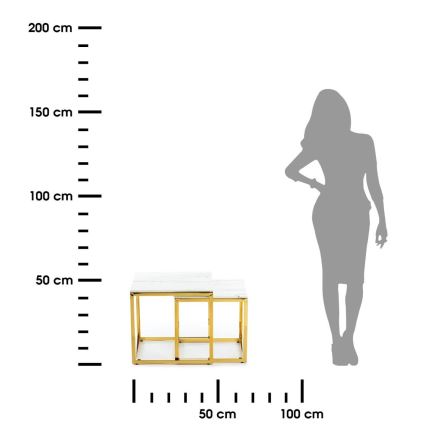 SET 2x Couchtisch LIGHT 42x45 cm golden/weiß Marmordekor