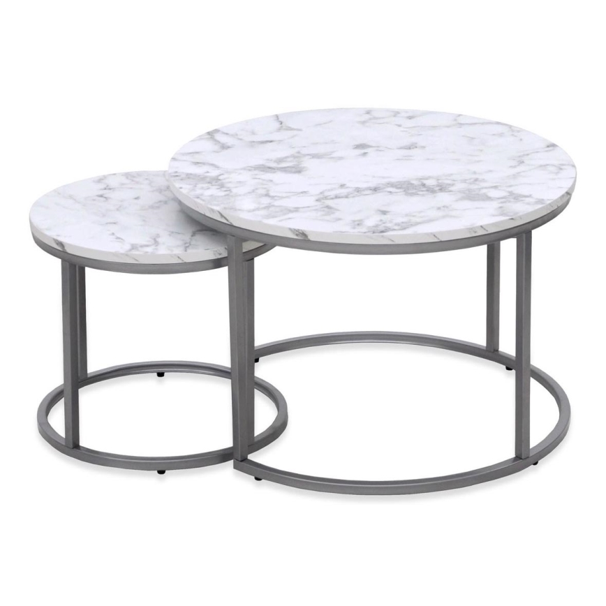 SET 2x Couchtisch PAOLA d 38/60 cm grau/Marmordekor