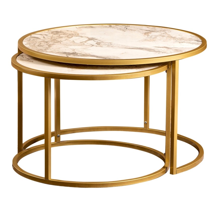 SET 2x Couchtisch TAMBUR gold/beige