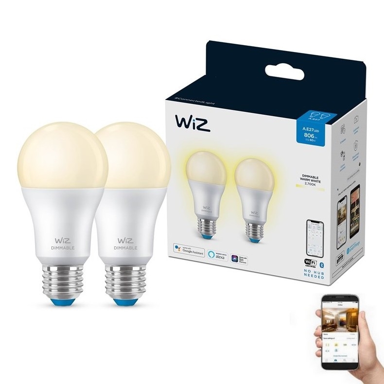SET 2x Dimmbare LED-Glühbirne A60 E27/8W/230V 2700K CRI 90 Wi-Fi - WiZ