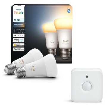 SET 2x dimmbare LED-Glühbirne Philips Hue WHITE AMBIANCE E27/8,1W/230V 1000-20000K + Bewegungsmelder