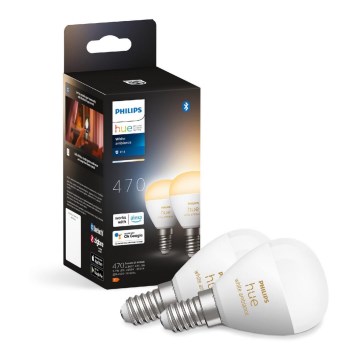 SET 2x Dimmbare LED-Glühbirne Philips Hue WHITE AMBIANCE P45 E14/5,1W/230V 2200-6500K