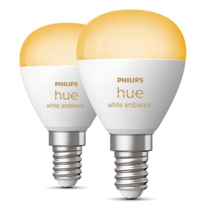 SET 2x Dimmbare LED-Glühbirne Philips Hue WHITE AMBIANCE P45 E14/5,1W/230V 2200-6500K