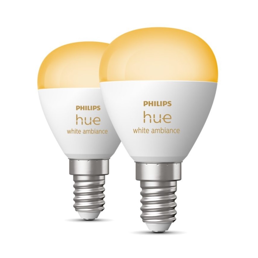 SET 2x Dimmbare LED-Glühbirne Philips Hue WHITE AMBIANCE P45 E14/5,1W/230V 2200-6500K
