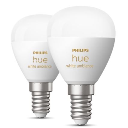 SET 2x Dimmbare LED-Glühbirne Philips Hue WHITE AMBIANCE P45 E14/5,1W/230V 2200-6500K