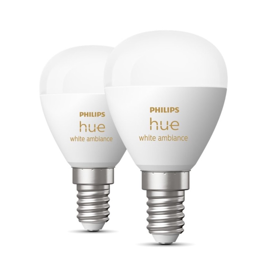 SET 2x Dimmbare LED-Glühbirne Philips Hue WHITE AMBIANCE P45 E14/5,1W/230V 2200-6500K