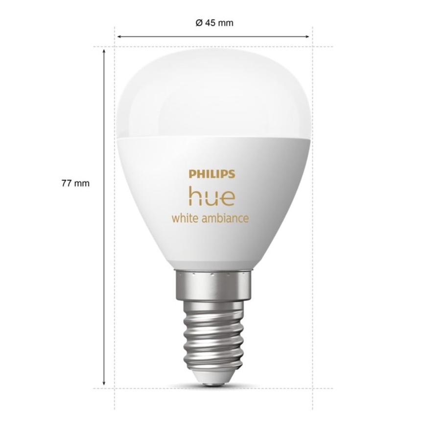 SET 2x Dimmbare LED-Glühbirne Philips Hue WHITE AMBIANCE P45 E14/5,1W/230V 2200-6500K
