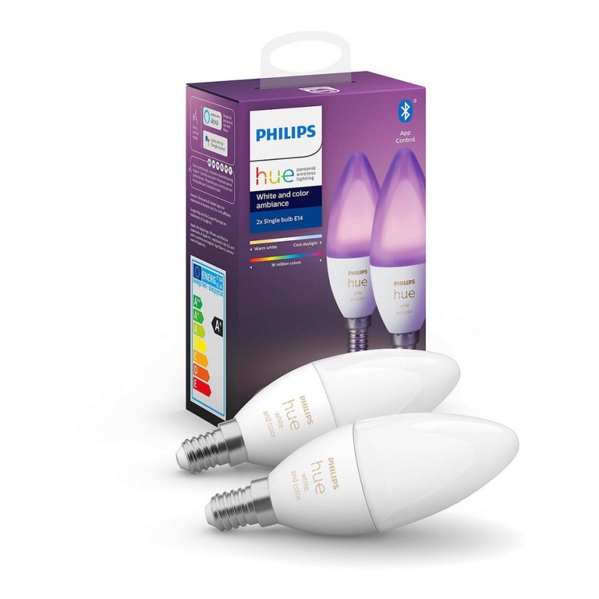 SET 2x dimmbare LED Glühbirne Philips Hue WHITE AND COLOR  AMBIANCE B39 E14/5,3W/230V 2200K - 6500K