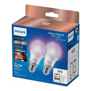 SET 2x Dimmbare LED-RGB-Glühlampe Philips A60 E27/8W/230V Wi-Fi