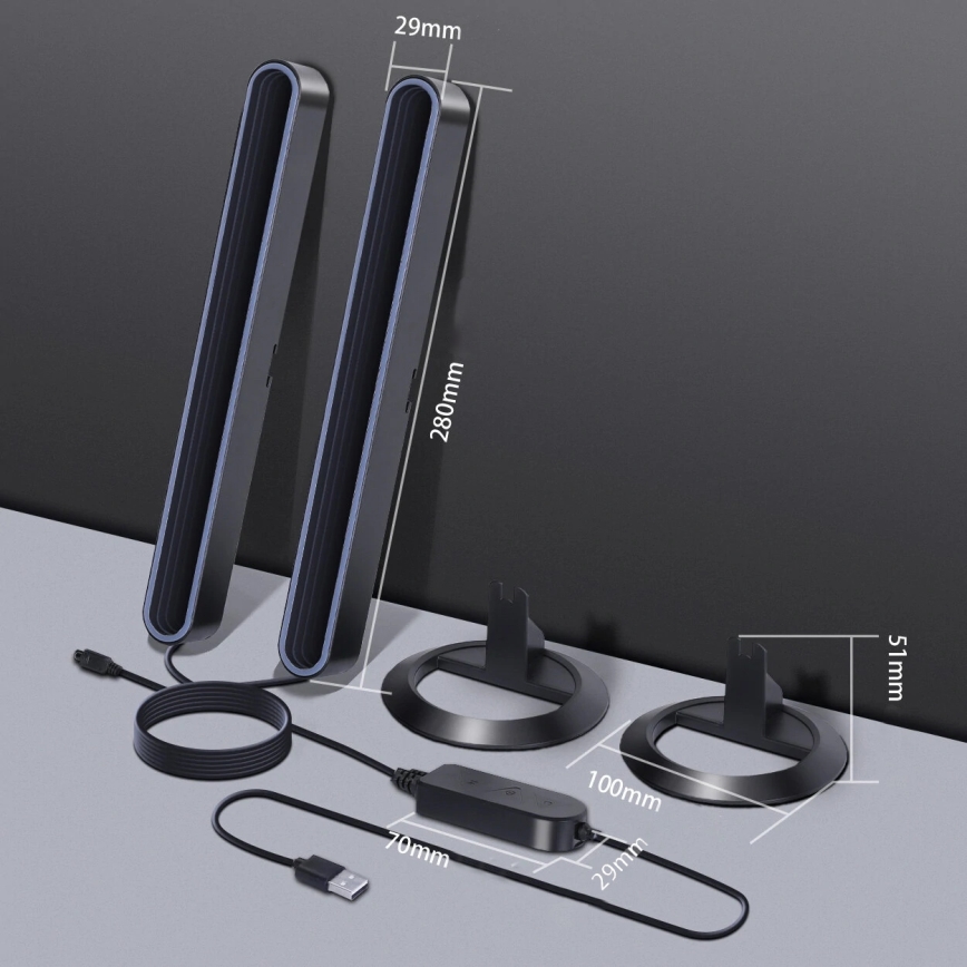 Set 2x dimmbare LED-RGBIC-Tischlampen LED/5W/5V schwarz + Fernbedienung