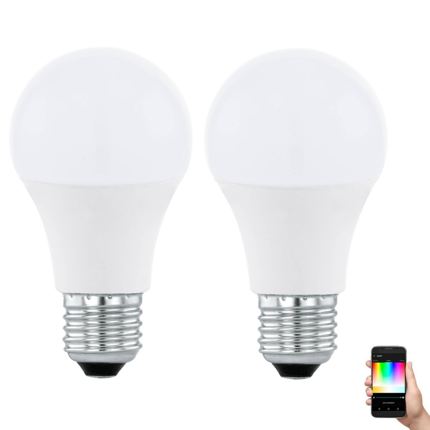 SET 2x Dimmbare LED-RGBW-Glühbirne A60 E27/9W/230V 2700-6500K + FB - Eglo 11587