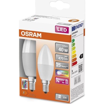 SET 2x Dimmbare LED-RGBW-Glühlampe B38 E14/4,9W/230V 2700K + Fernbedienung - Osram