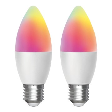 SET 2x Dimmbare LED-RGBW-Lampe MESH Smart C37 E27/6,5W/230V 2700-6500K + Fernbedienung - Aigostar
