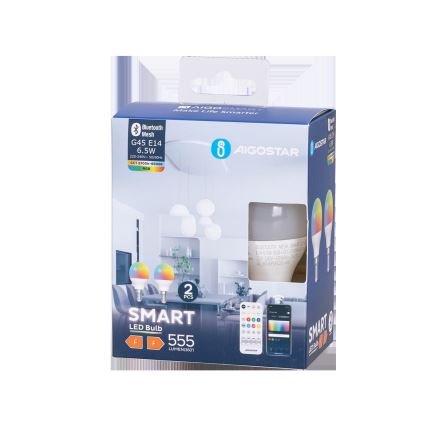 SET 2x Dimmbare LED-RGBW-Lampe MESH Smart G45 E14/6,5W/230V 2700-6500K - Aigostar