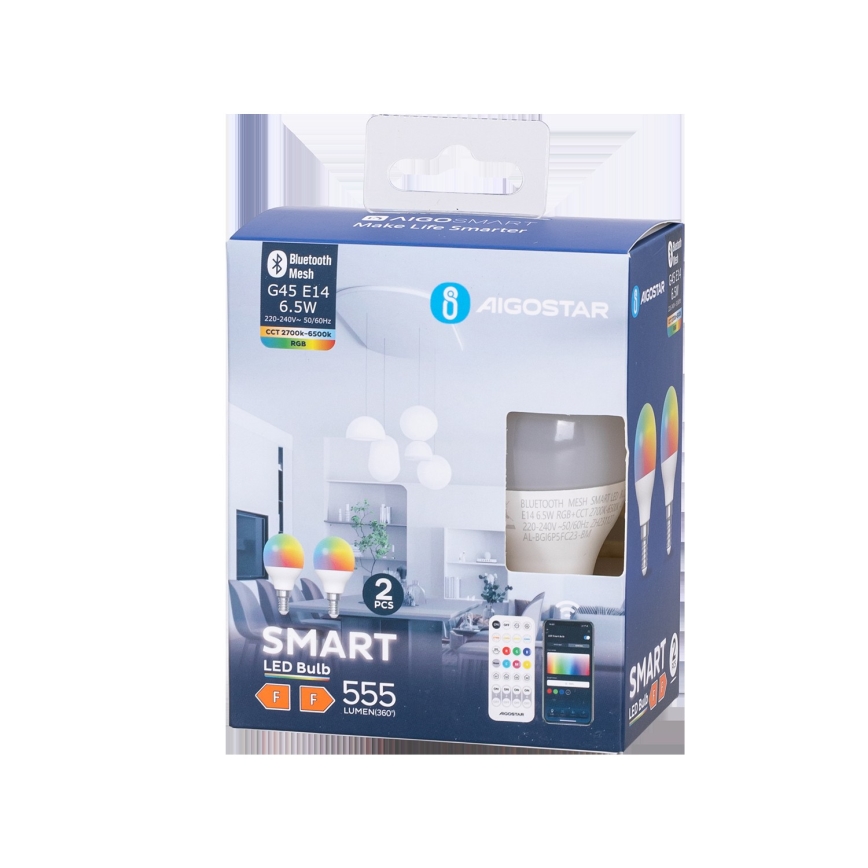SET 2x Dimmbare LED-RGBW-Lampe MESH Smart G45 E14/6,5W/230V 2700-6500K - Aigostar