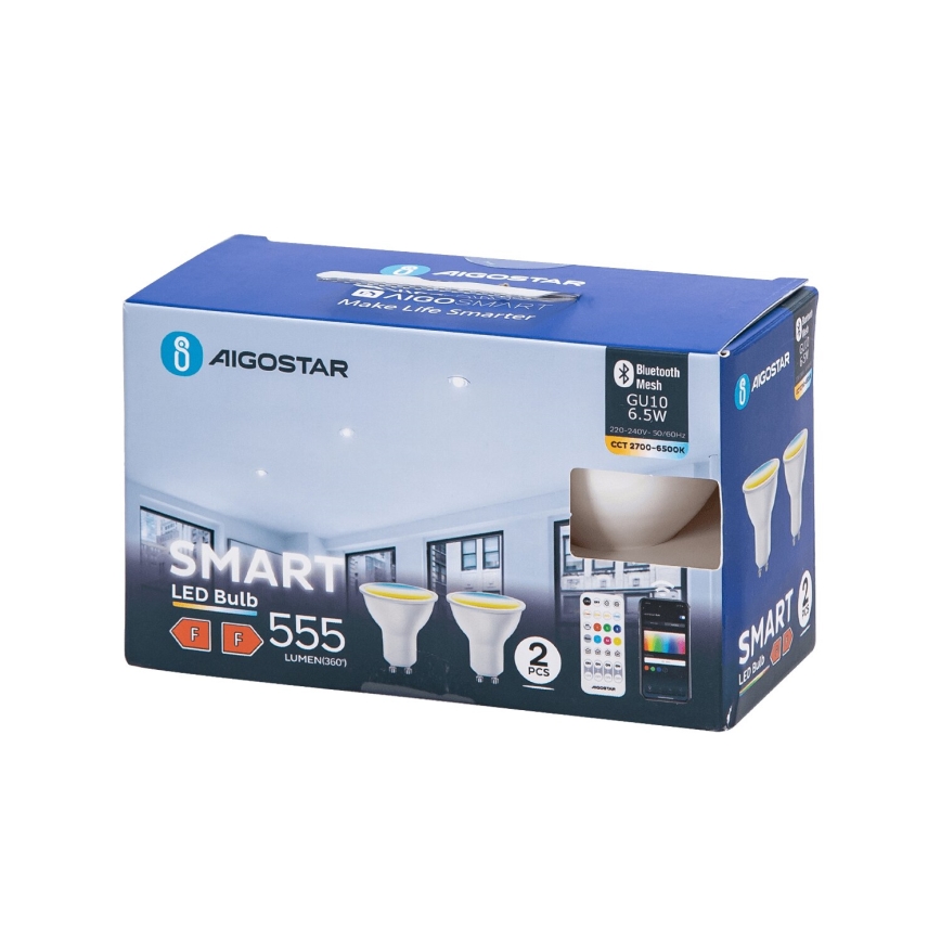 SET 2x Dimmbares LED-Leuchtmittel MESH Smart GU10/6,5W/230V 2700-6500K + Fernbedienung - Aigostar
