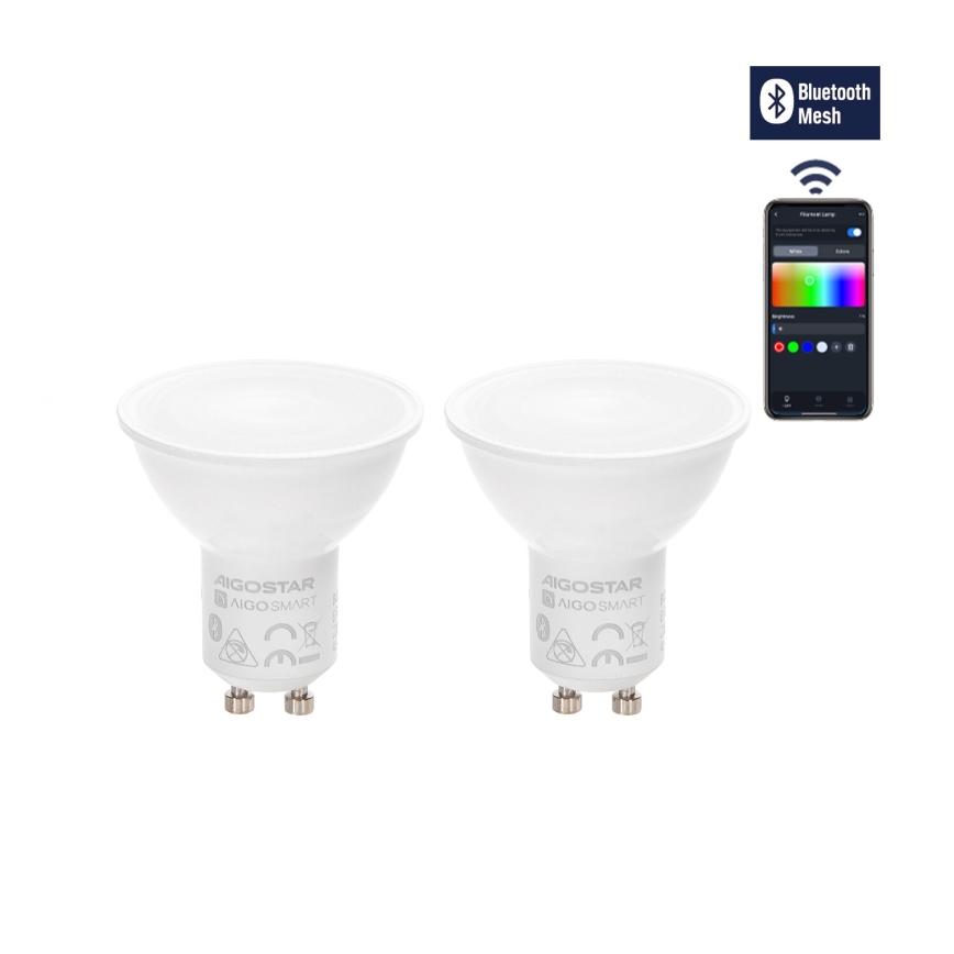 SET 2x Dimmbares Leuchtmittel (LED RGBW) MESH Smart GU10/6,5W/230V 2700-6500K - Aigostar