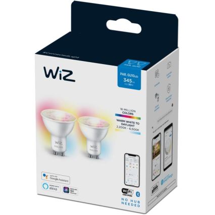 SET 2x Dimmbares LED-RGBW-Leuchtmittel PAR16 GU10/4,7W/230V 2200-6500K Wi-Fi - WiZ