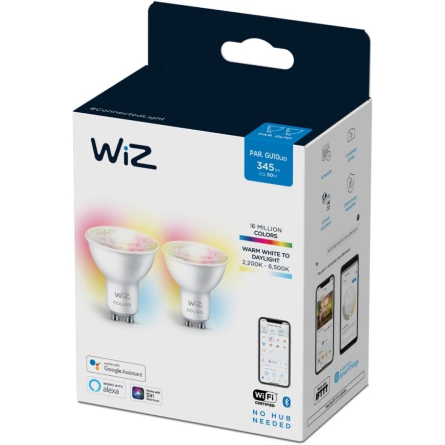 SET 2x Dimmbares LED-RGBW-Leuchtmittel PAR16 GU10/4,7W/230V 2200-6500K Wi-Fi - WiZ