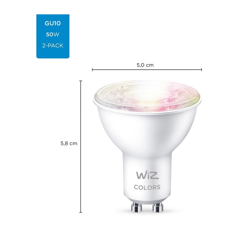 SET 2x Dimmbares LED-RGBW-Leuchtmittel PAR16 GU10/4,7W/230V 2200-6500K Wi-Fi - WiZ