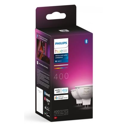 SET 2x Dimmbares LED-RGBW-Leuchtmittel Philips Hue White And Color Ambiance GU5,3/MR16/6,3W/12V 2000-6500K