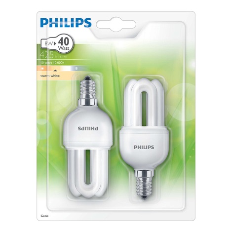 SET 2x Energiesparlampe GENIE E14/8W/230V - Philips 929689133313