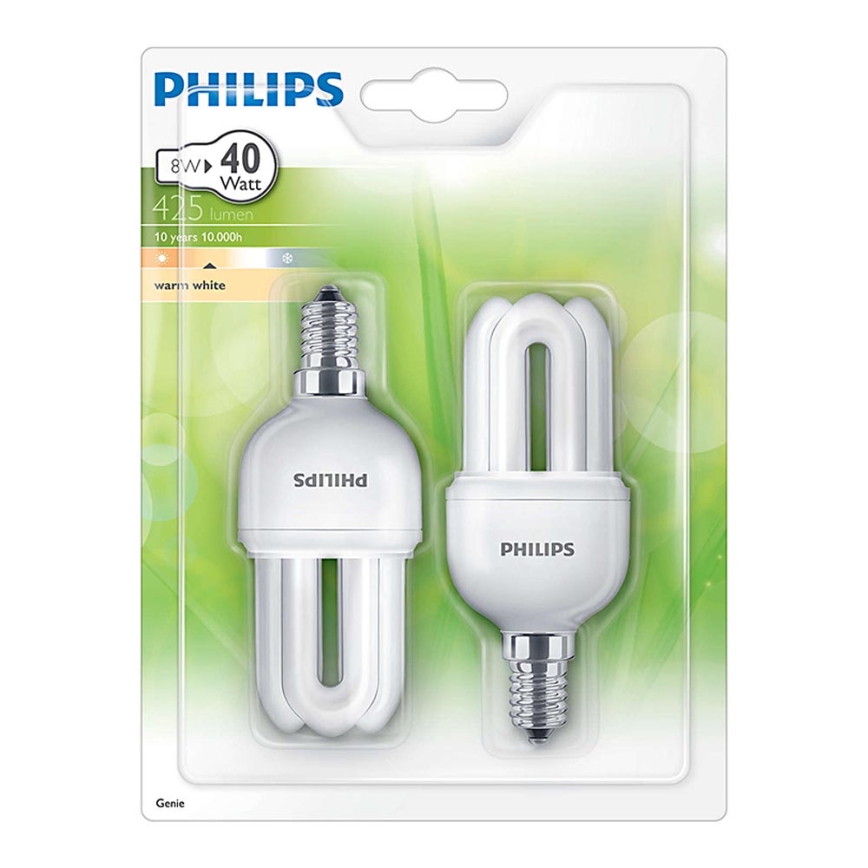 SET 2x Energiesparlampe GENIE E14/8W/230V - Philips 929689133313