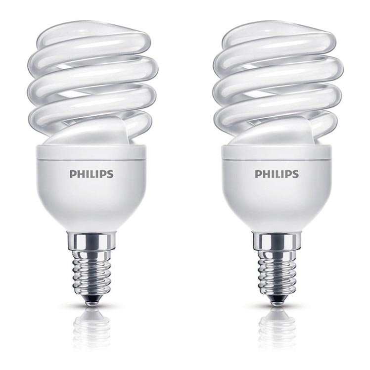 SET 2x Energiesparlampe PHILIPS E14/12W/230V 741 lm
