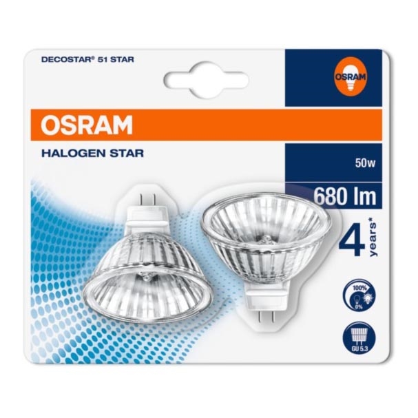 SET 2x Halogenlampe DECOSTAR GU5,3/50W/12V 2700K - Osram