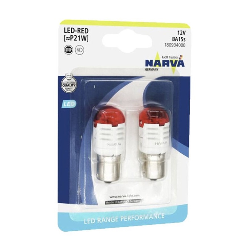 SET 2x LED Auto-Lampe P21W BA15s/1,75W/12V rot - Narva 18093RPNVAB2