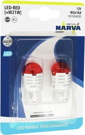 SET 2x LED Auto-Lampe W21W W3x16d/1,75W/12V rot - Narva 18100RPNVAB2