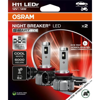 Set 2x LED-Autolampen NIGHT BREAKER SMART H11 PGJ19-2/14W/12V 6000K - Osram