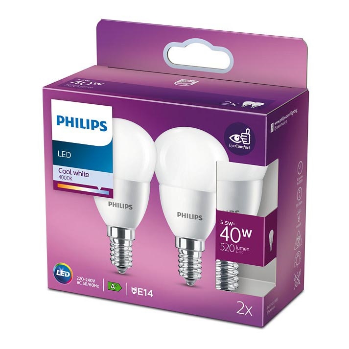 SET 2x LED Birne Philips P45 E14/5,5W/230V 4000K