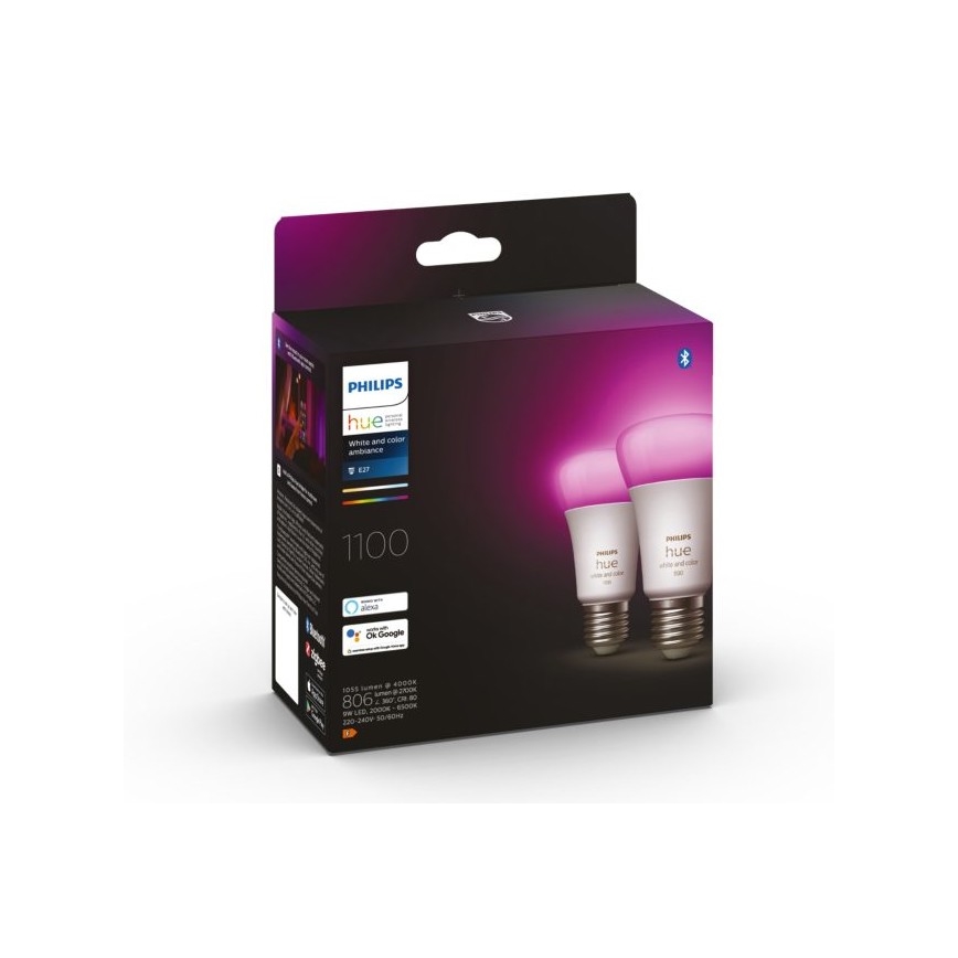 SET 2x LED dimmbare Glühbirne Philips Hue Weiß und Farbe Ambiance A60 E27/9W/230V 2000-6500K