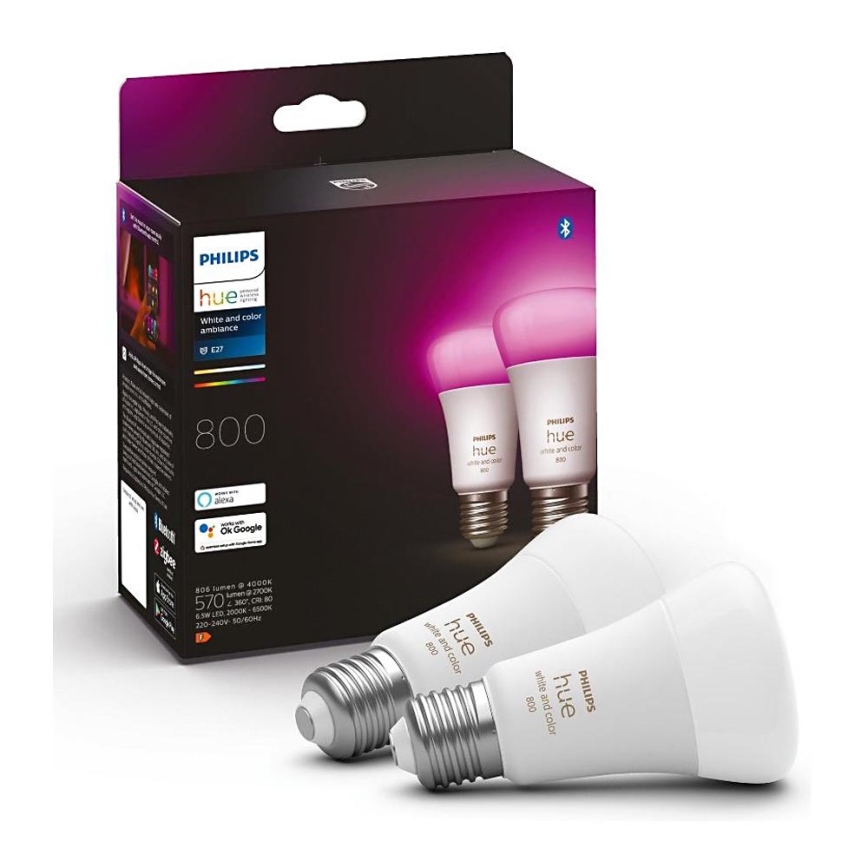 SET 2x LED dimmbare Glühbirne Philips Hue Weiß und Farbe Ambiance A60 E27/6,5W/230V 2000-6500K