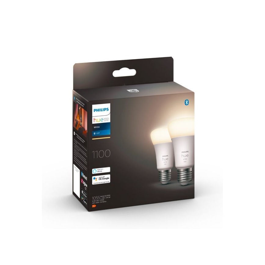 SET 2x LED dimmbare Glühbirne Philips Hue WHITE E27/9,5W/230V 2700K