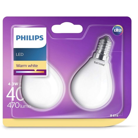 SET 2x LED Glühbirne Philips E14/4,3W/230V 2700K