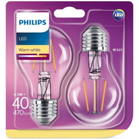 SET 2x LED Glühbirne Philips E27/4,3W/230V 2700K
