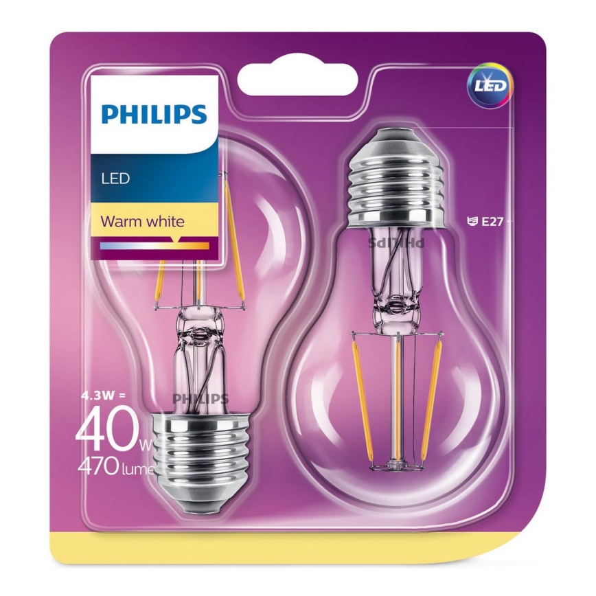 SET 2x LED Glühbirne Philips E27/4,3W/230V 2700K