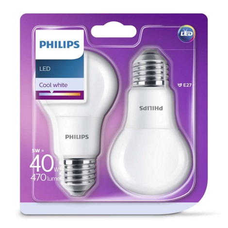 SET 2x LED Glühbirne Philips E27/5W/230V 4000K