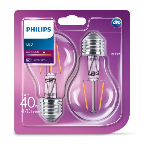 SET 2x LED Glühbirne VINTAGE Philips E27/4W/230V 2700K