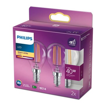 SET 2x LED Glühlampe VINTAGE Philips E14/4,3W/230V 2700K