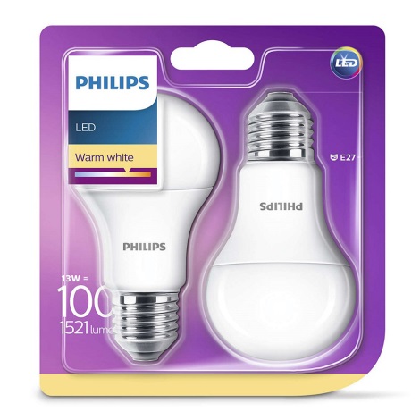 SET 2x LED Leuchtmittel Philips E27/13W/230V 2700K