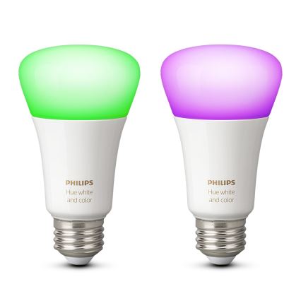 SET 2x LED RGB dimmbare Glühbirne Philips Hue WHITE AND COLOR E27/10W/230V