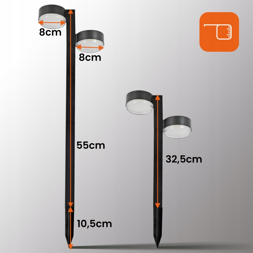 SET 2x LED Solarlampe 2xLED/1W/3,7V 1200 mAh 55 cm IP65 schwarz