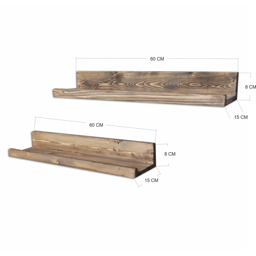 SET 2x Wandablage 8x60 cm Fichte